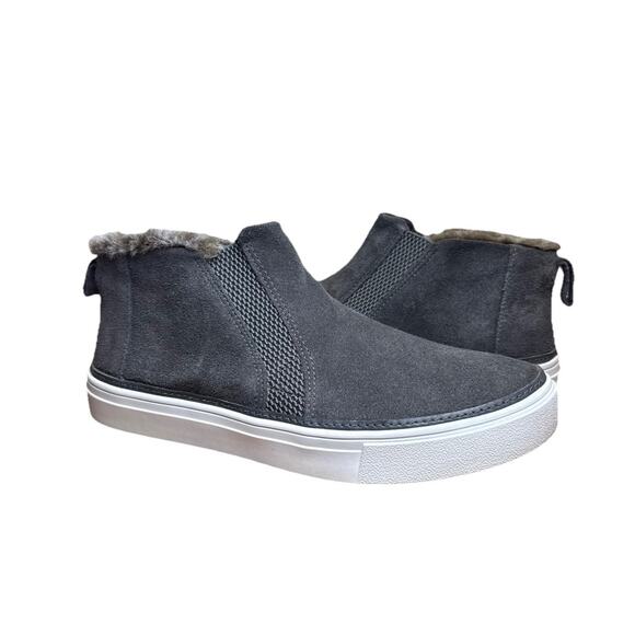 TOMS Bryce High Top Fur Sneakers Grey Slip On Womens Sz 8 Ankle Boots Shoes - Picture 1 of 7